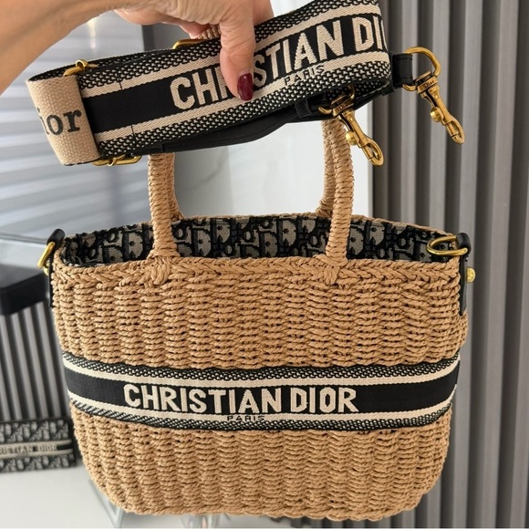 Beige Woven Tote with Black Logo Band - Picture 2 of 4